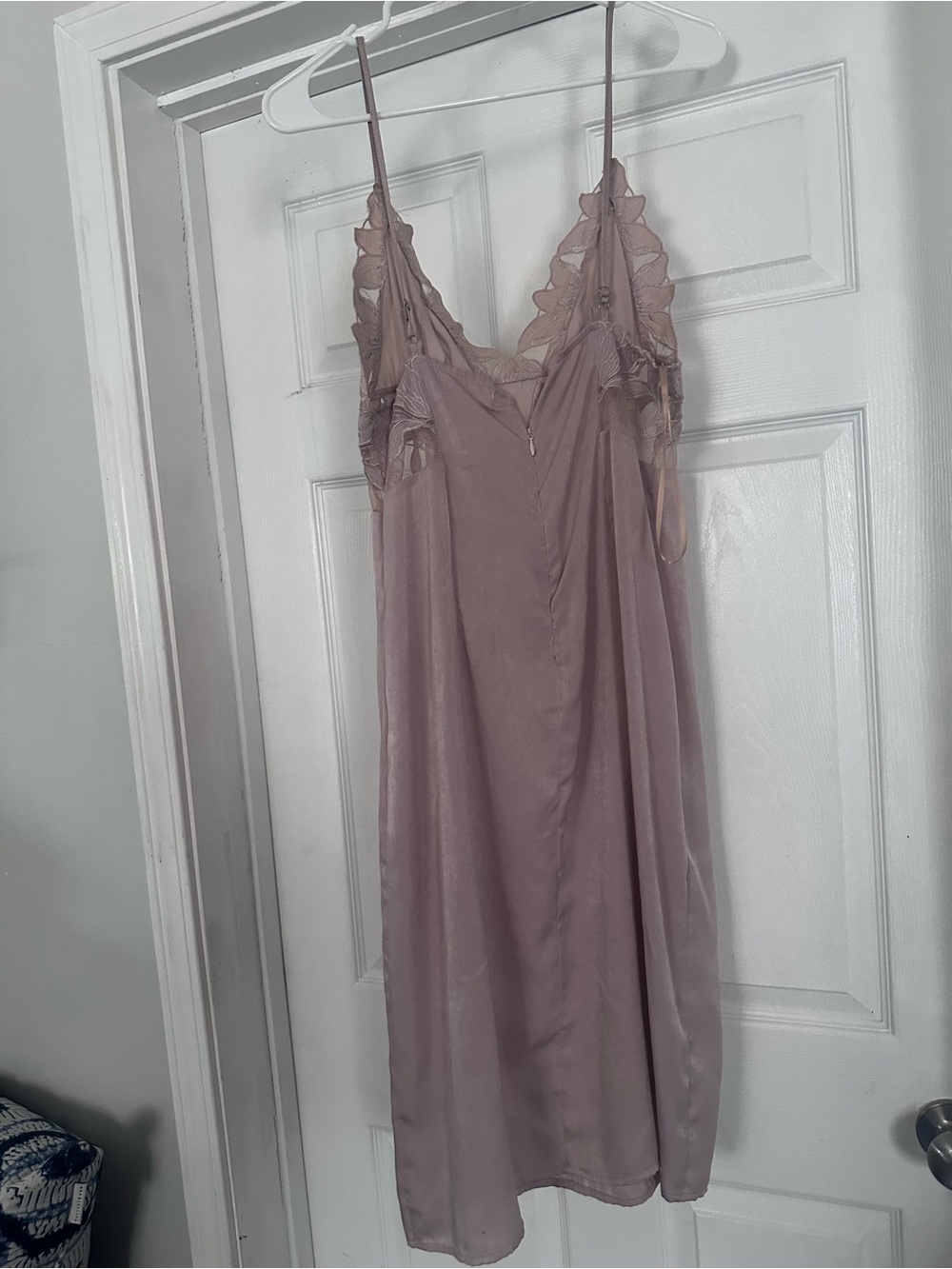 Honey Punch Mauve Slip Midi Dress with Lace Trim - Picture 3 of 4